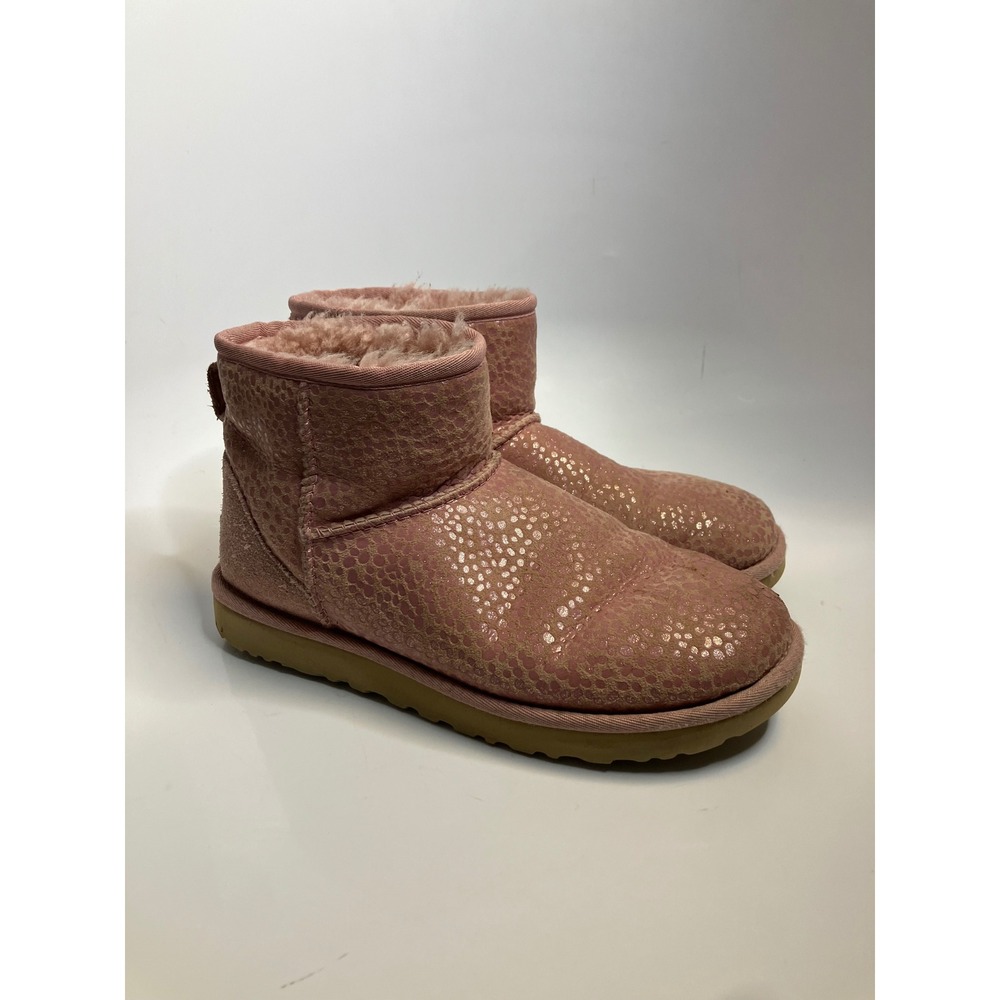 UGG Classic Mini Boots Women Size 8 Pink Good Metallic Snake Print Shearling